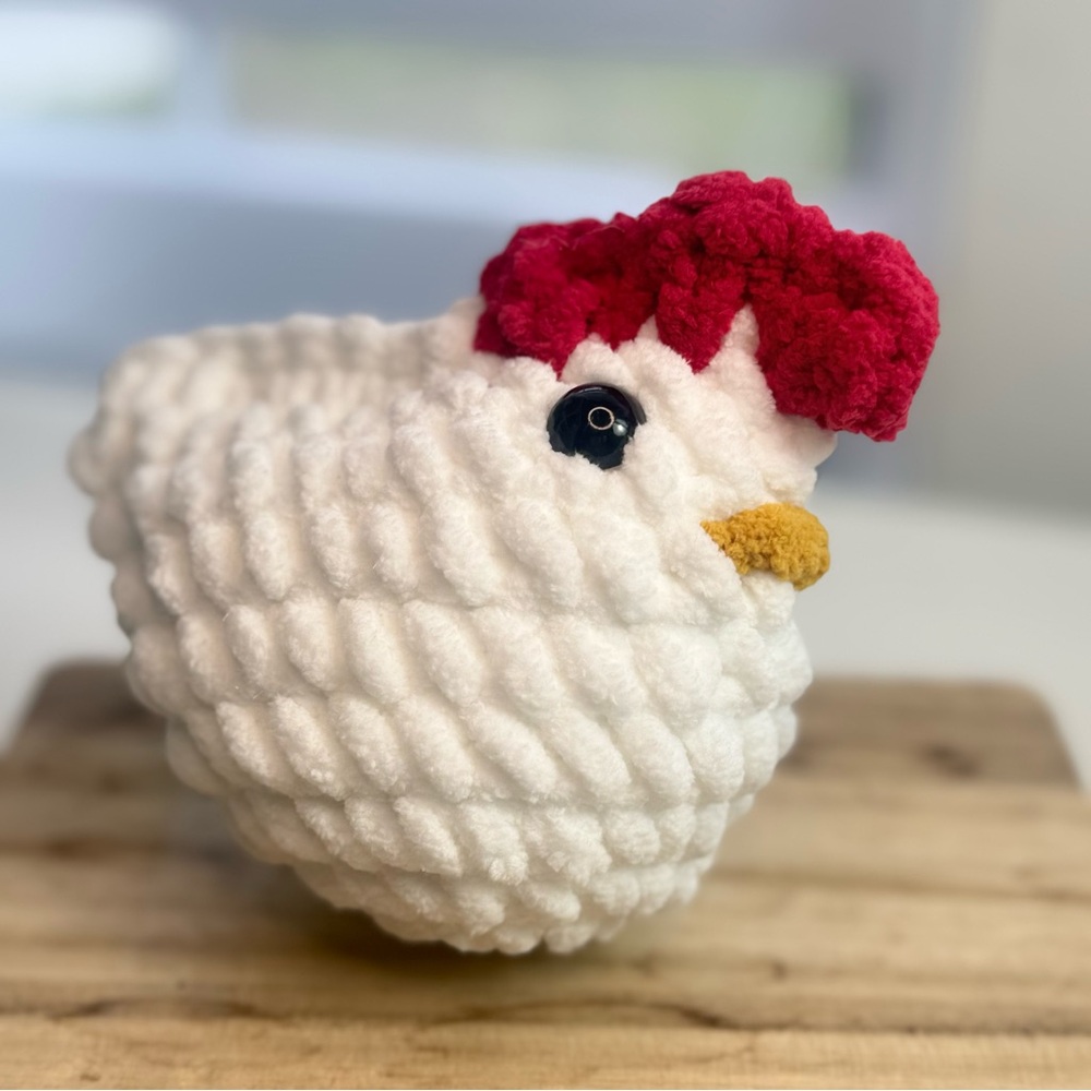 Handmade Crochet Chicken Plushie | Kawaii Amigurumi Toy Soft Chenille Yarn